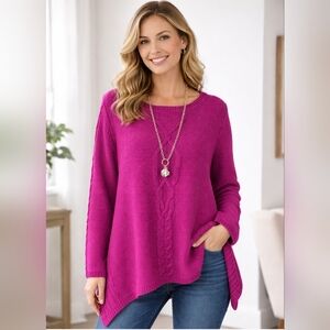 Style & Co Magenta Cable-knit Tunic Sweater with Asymmetrical hem | Large